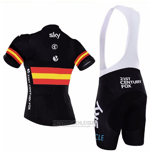 2017 Fahrradbekleidung Sky Champion Spanien Trikot Kurzarm und Tragerhose